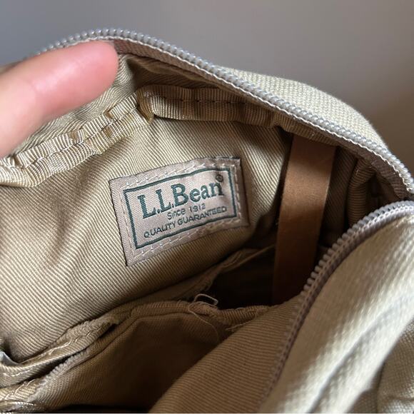 Vintage L.L. Bean Khaki Canvas Leather Small Messenger Crossbody Bag Purse 6x6” - Picture 11 of 12